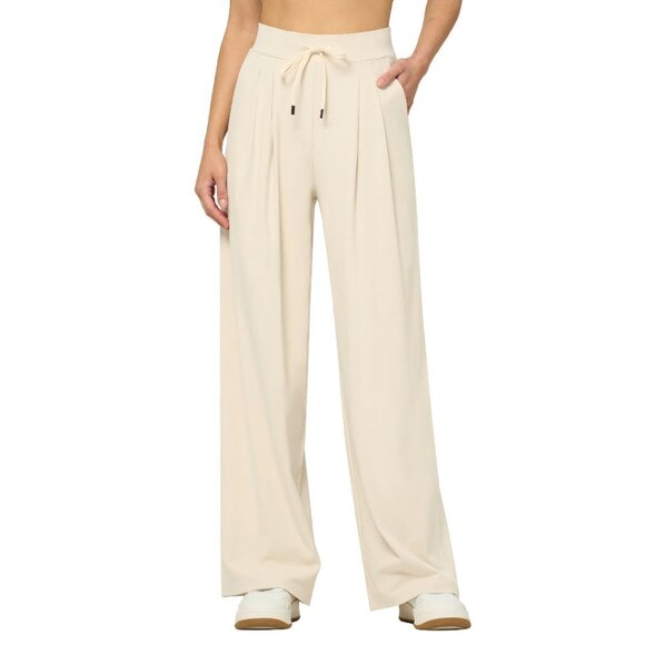 Wide Leg Stretch Work Pants Pull On Slacks with Pockets Curvy Fit